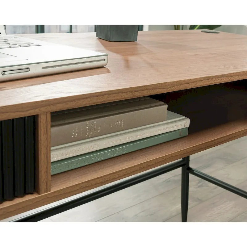 Bureau d'angle en L avec 3 tiroirs cannelés, Noyer Sérénité