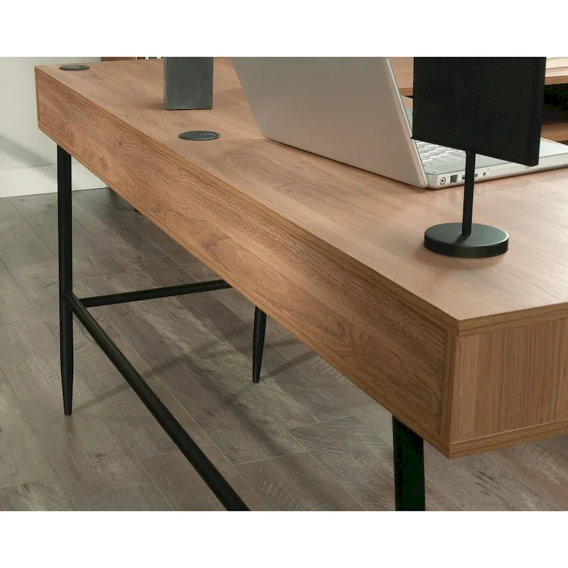 Bureau d'angle en L avec 3 tiroirs cannelés, Noyer Sérénité