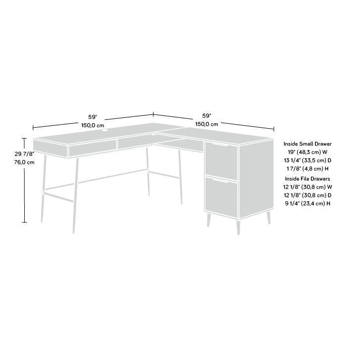 Bureau d'angle en L avec 3 tiroirs cannelés, Noyer Sérénité