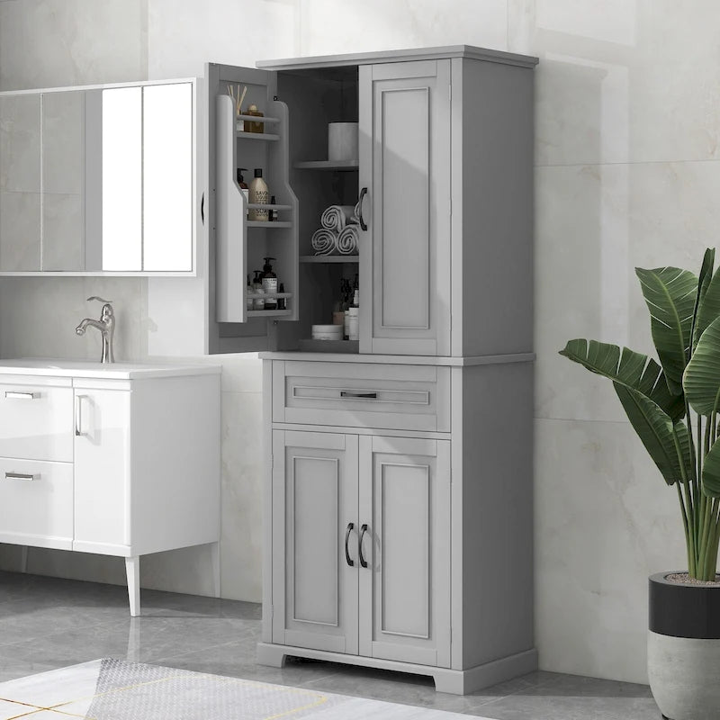 Meuble de rangement de salle de bain avec portes et tiroir, Espaces de rangement multiples, Étagère réglable