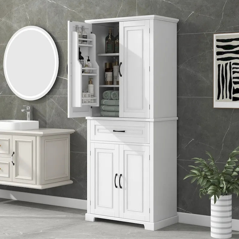 Meuble de rangement de salle de bain avec portes et tiroir, Espaces de rangement multiples, Étagère réglable