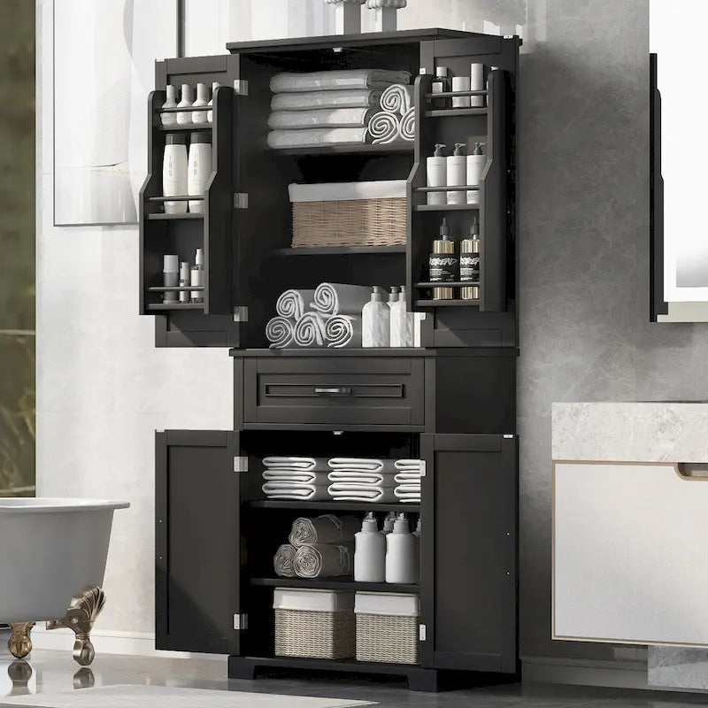 Meuble de rangement de salle de bain avec portes et tiroir, Espaces de rangement multiples, Étagère réglable
