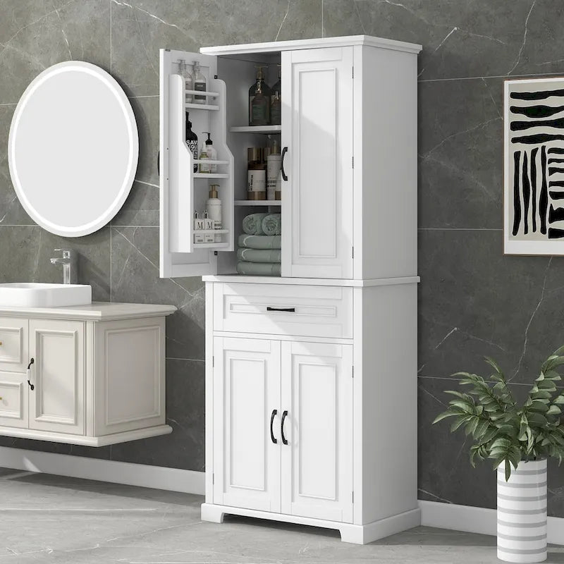 Meuble de rangement de salle de bain avec portes et tiroir, Espaces de rangement multiples, Étagère réglable