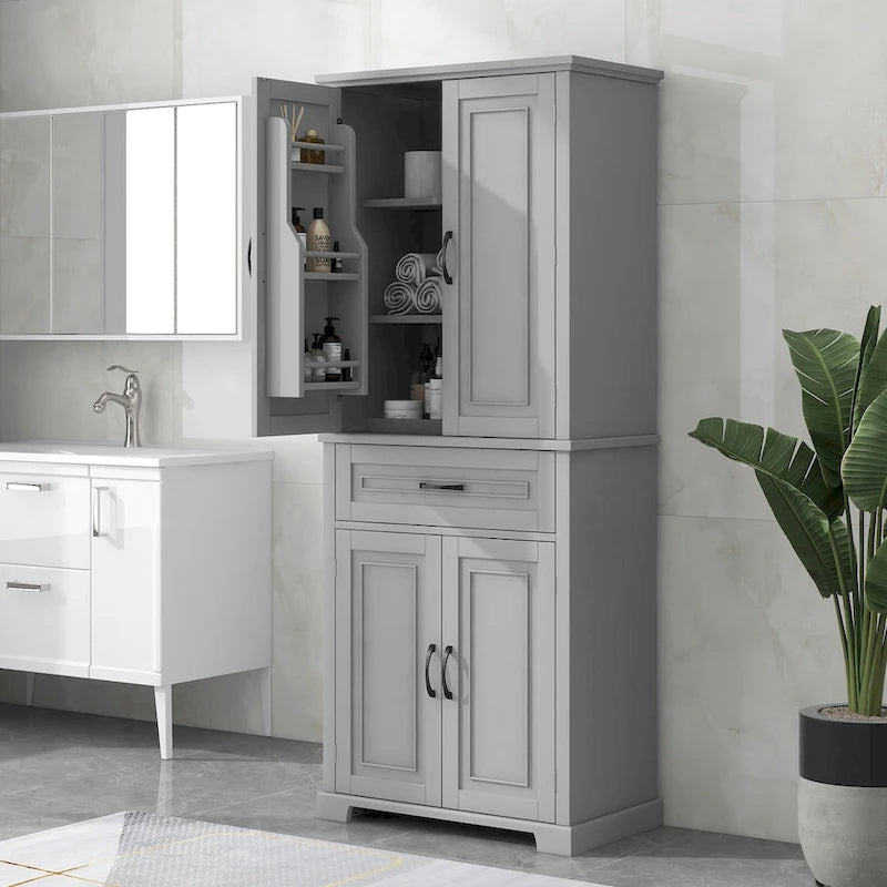 Meuble de rangement de salle de bain avec portes et tiroir, Espaces de rangement multiples, Étagère réglable
