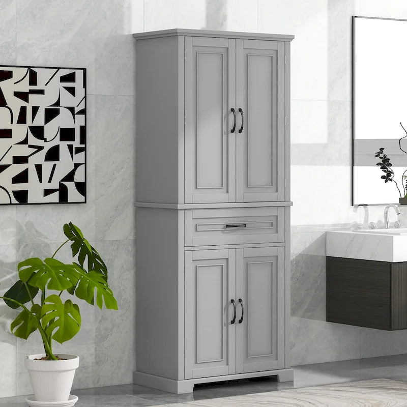 Meuble de rangement de salle de bain avec portes et tiroir, Espaces de rangement multiples, Étagère réglable