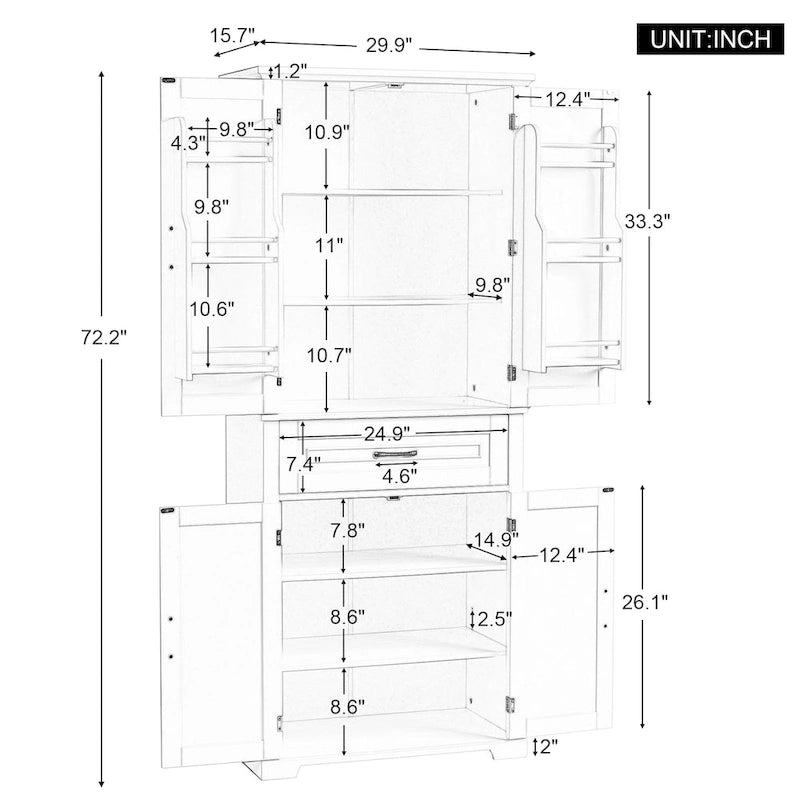 Meuble de rangement de salle de bain avec portes et tiroir, Espaces de rangement multiples, Étagère réglable