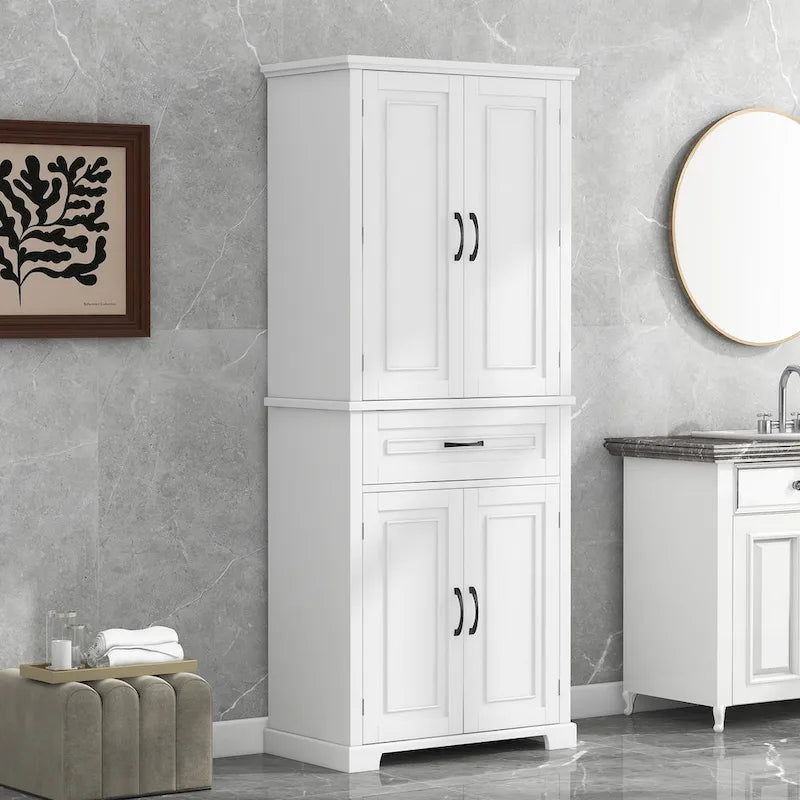 Meuble de rangement de salle de bain avec portes et tiroir, Espaces de rangement multiples, Étagère réglable