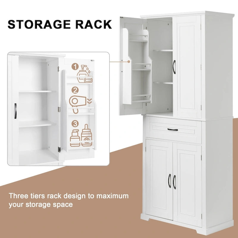 Meuble de rangement de salle de bain avec portes et tiroir, Espaces de rangement multiples, Étagère réglable