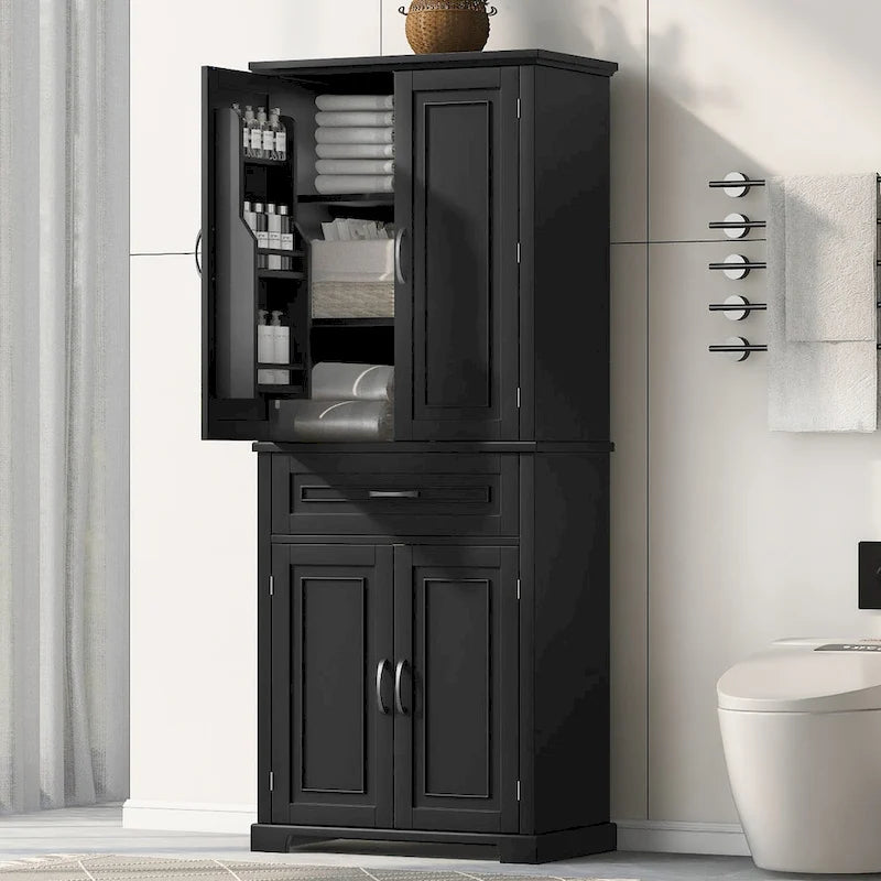 Meuble de rangement de salle de bain avec portes et tiroir, Espaces de rangement multiples, Étagère réglable