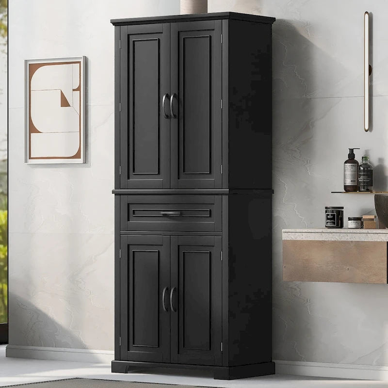 Meuble de rangement de salle de bain avec portes et tiroir, Espaces de rangement multiples, Étagère réglable
