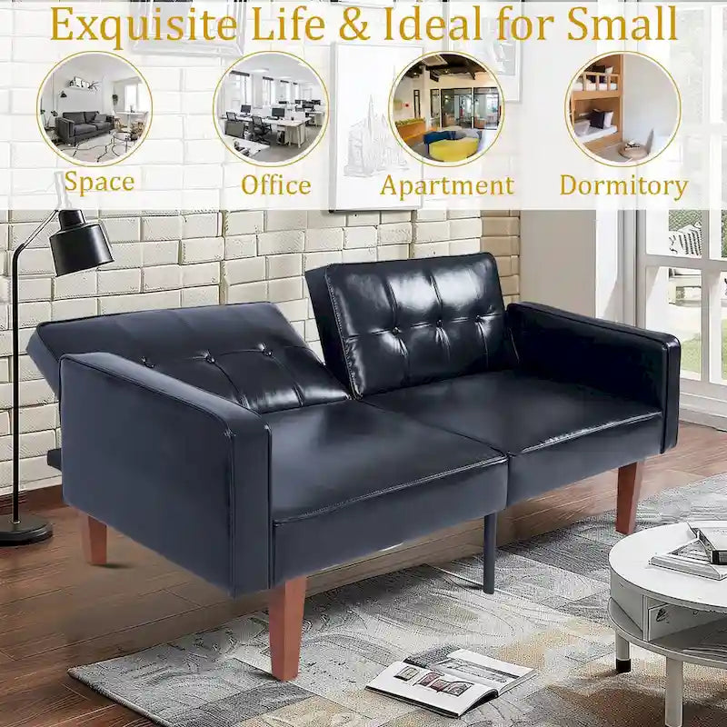 Canapé-lit convertible moelleux de 68 po avec dossier réglable et pieds en bois massif