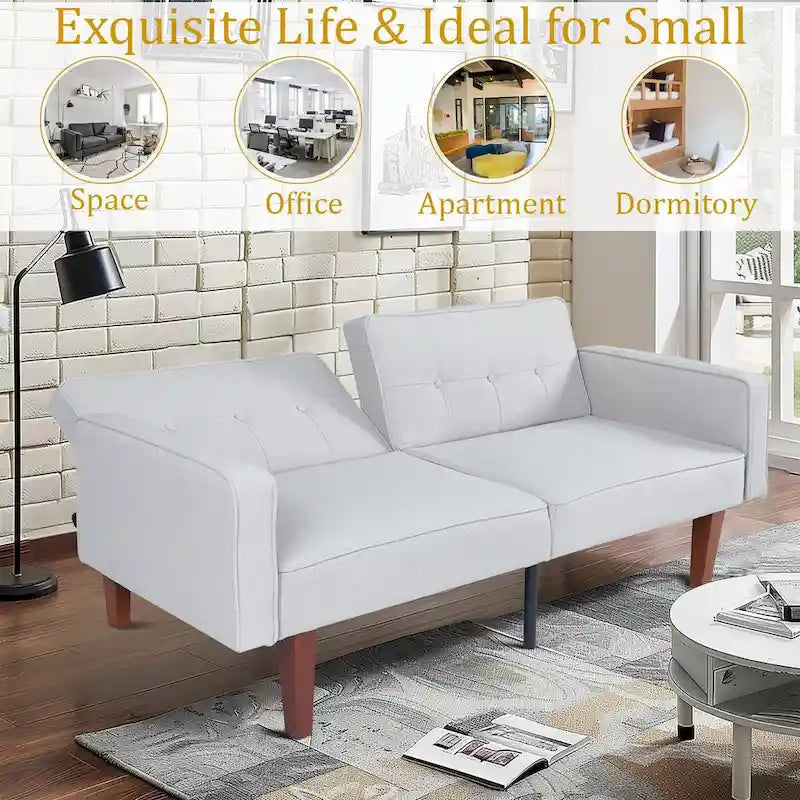 Canapé-lit convertible moelleux de 68 po avec dossier réglable et pieds en bois massif