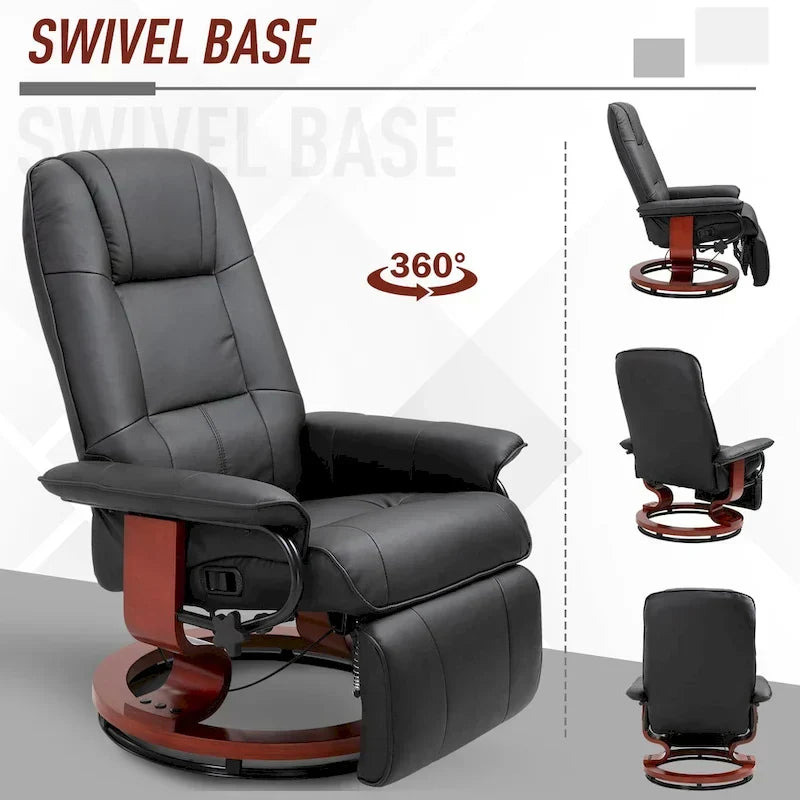 Fauteuil inclinable HomCom en similicuir avec base pivotante manuelle réglable et repose-pieds confortable et relaxant