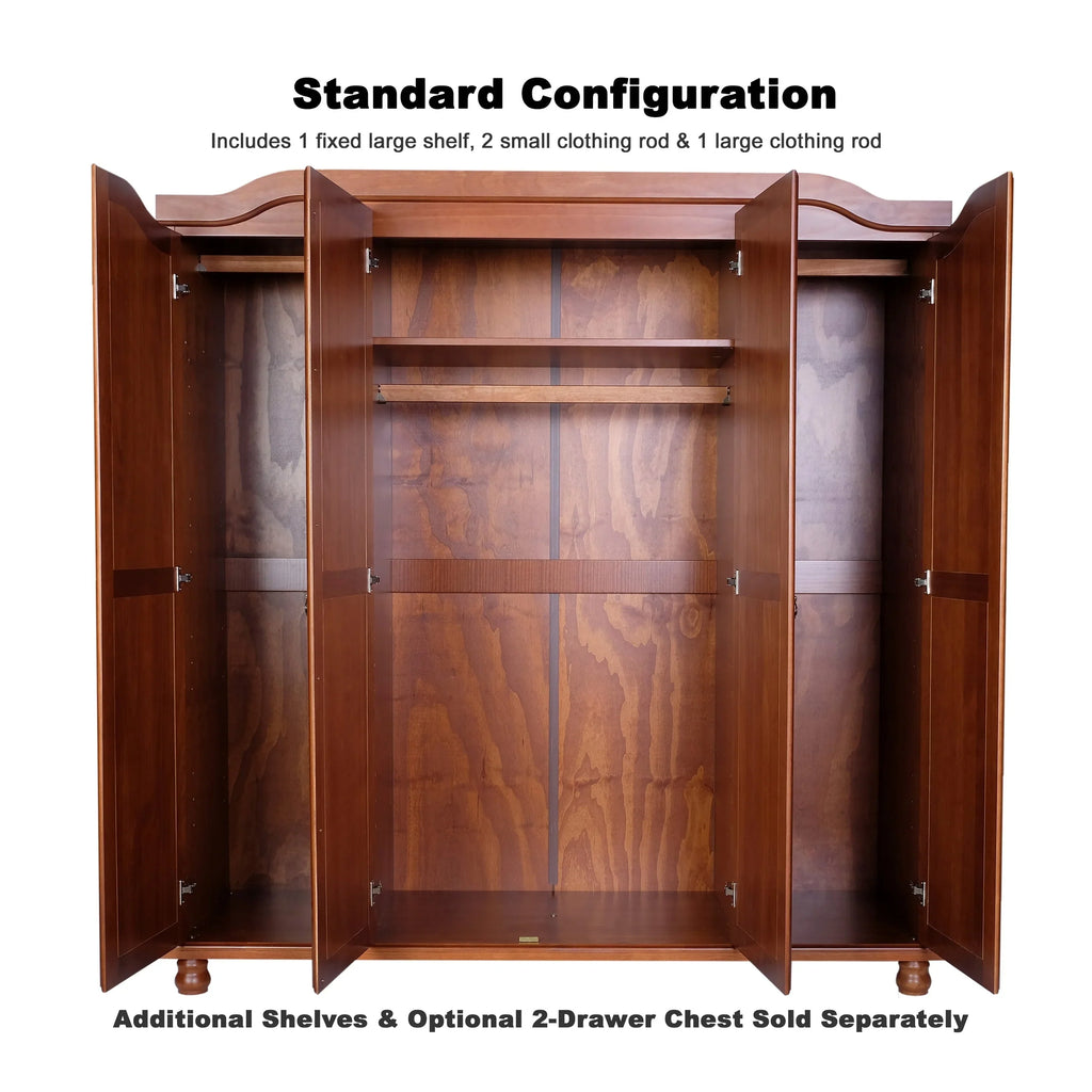 Armoire-penderie Kyle à 4 portes en bois massif 100 % Palace Imports, avec portes en bois massif ou miroir
