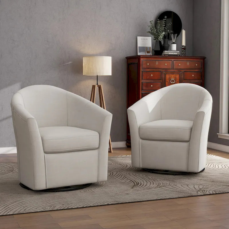 Lot de 2 fauteuils d’appoint modernes pivotants en forme de tonneau, rembourrés, pour le salon